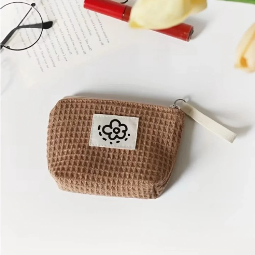 Waffle Textured Pouch Set - Green, Cream, and Brown